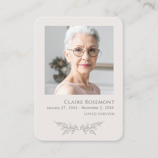 Simple Floral Photo Cross Funeral Prayer Card 名刺 (正面)