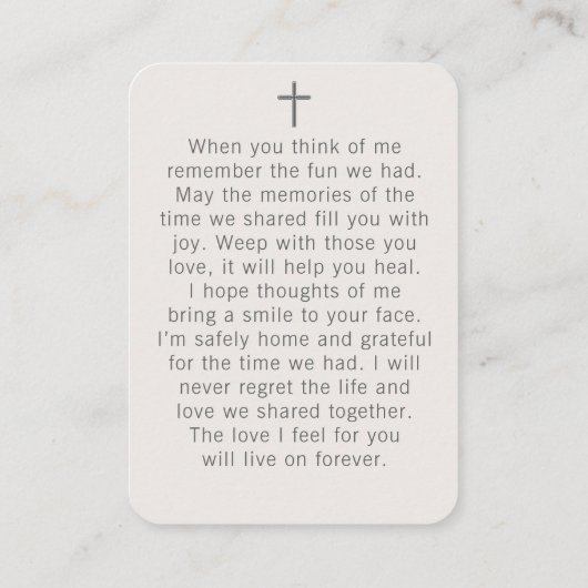 Simple Floral Photo Cross Funeral Prayer Card 名刺 (裏面)