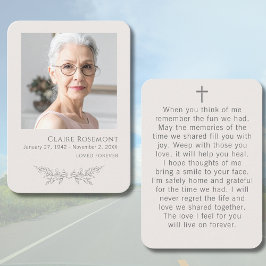 Simple Floral Photo Cross Funeral Prayer Card 名刺