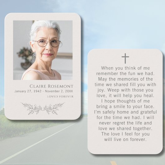 Simple Floral Photo Cross Funeral Prayer Card 名刺
