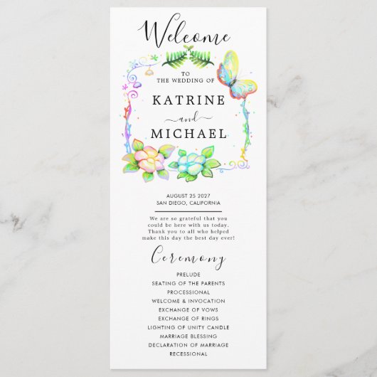 Simple Floral Wedding Program プログラム (正面)