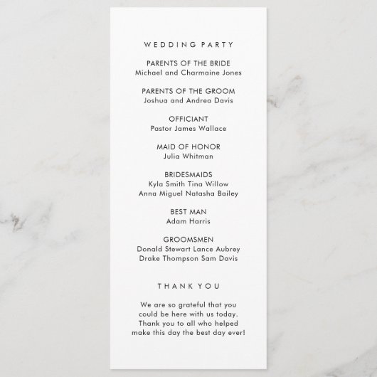 Simple Floral Wedding Program プログラム (裏面)