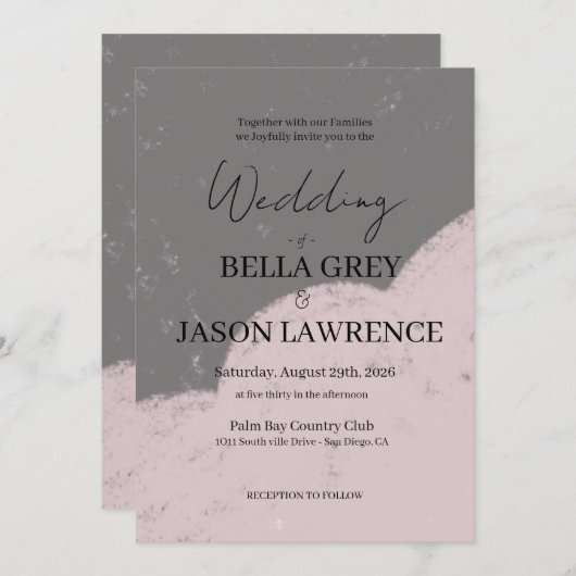 Simple flower Black & White Wedding Invitation 招待状 (正面/裏面)