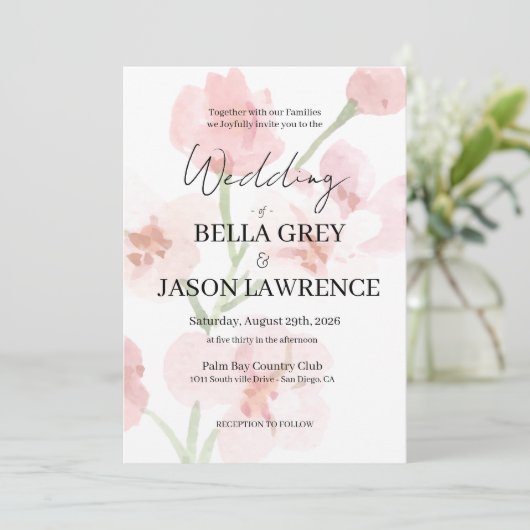 Simple flower Black & White Wedding Invitation 招待状 (スタンド正面)