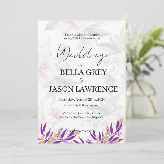 Simple flower Black & White Wedding Invitation 招待状 (スタンド正面)