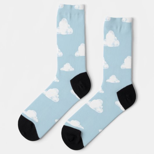 Simple Fluffy Clouds Sky Nursery Kids Pattern ソックス (左)