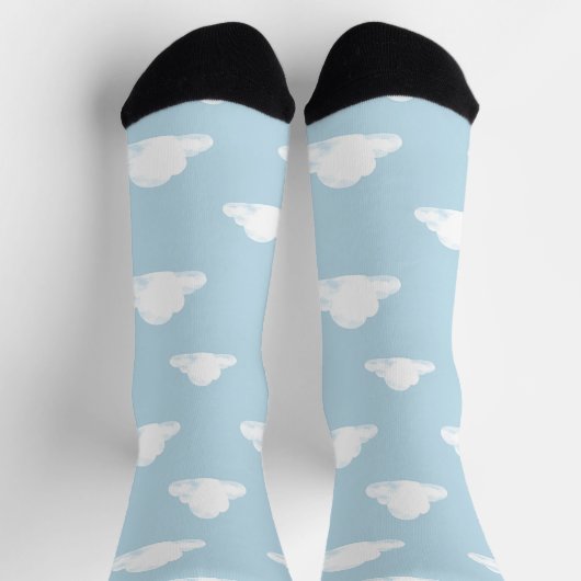 Simple Fluffy Clouds Sky Nursery Kids Pattern ソックス (上部)