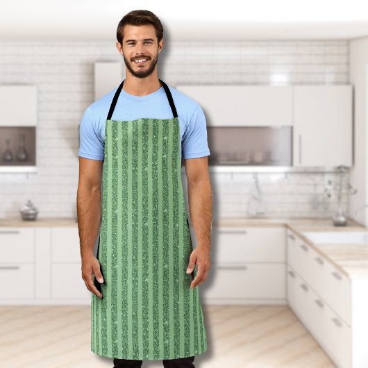 Simple Forest Green Glitter Style Vertical Stripes エプロン