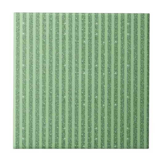 Simple Forest Green Glitter Style Vertical Stripes タイル (正面)