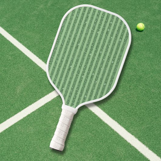 Simple Forest Green Glitter Style Vertical Stripes ピックルボールラケット