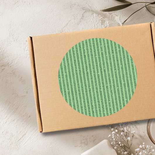 Simple Forest Green Glitter Style Vertical Stripes ラウンドシール