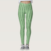 Simple Forest Green Glitter Style Vertical Stripes レギンス (正面)