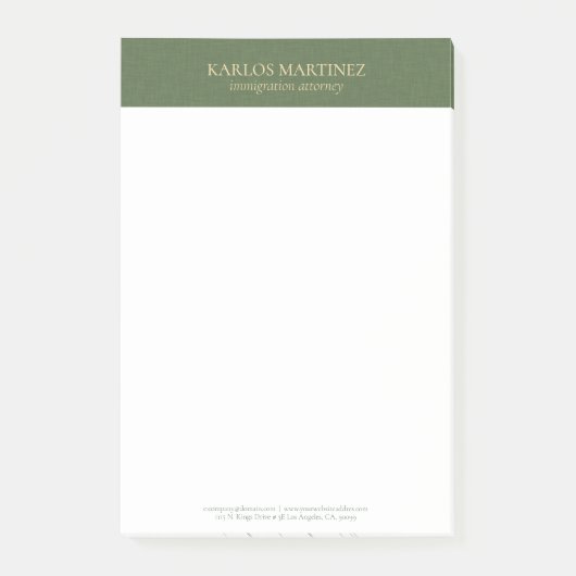 Simple Forest Green Linen Gold Typography ポストイット (正面)