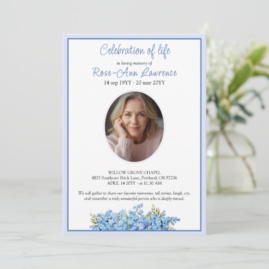Simple Forget-me-nots Photo Memorial Service 招待状 (スタンド正面)
