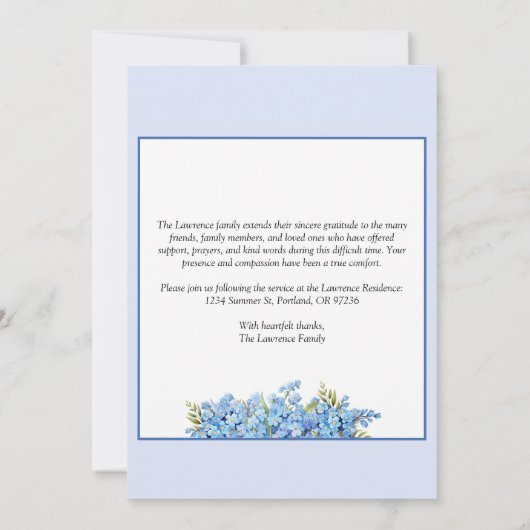 Simple Forget-me-nots Photo Memorial Service 招待状 (裏面)