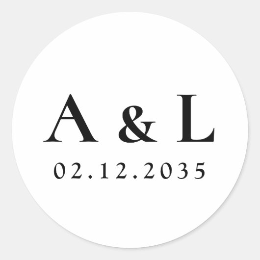 Simple Formal Serif Typography Monogram Wedding ラウンドシール (正面)