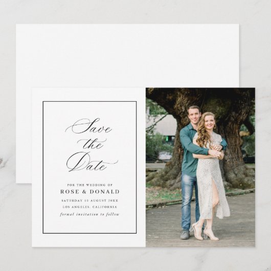 Simple frame elegant script save the date 招待状 (正面/裏面)