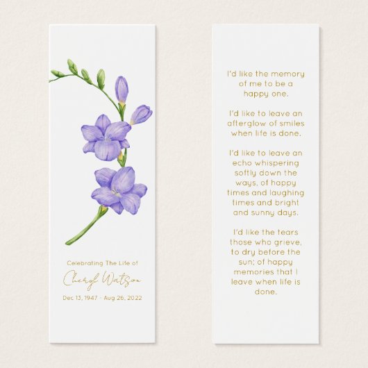Simple Freesia Funeral Memorial Bookmark (正面&裏面)