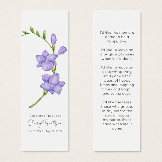 Simple Freesia Funeral Memorial Bookmark (正面&裏面)