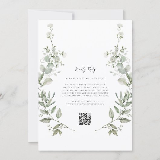 simple fun Eucalyptus Wreath Greenery Wedding  招待状 (裏面)