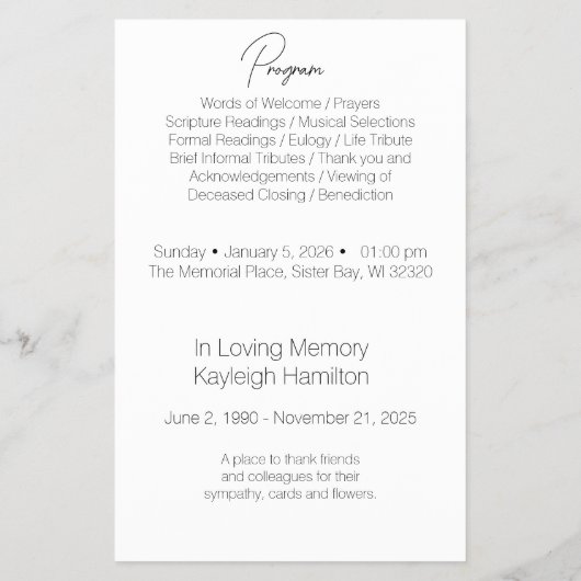 Simple Funeral Celebration of Life Program Budget チラシ (裏面)