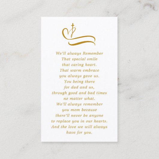 Simple Funeral Gold Script Prayer Photo Card 名刺 (裏面)