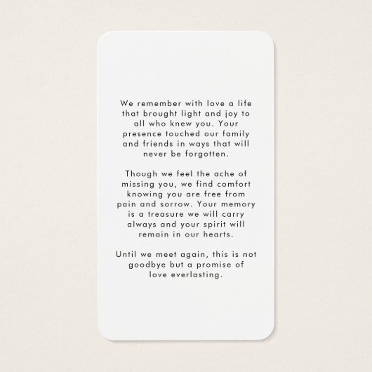 Simple Funeral In Memory Photo Prayer Card (裏面)