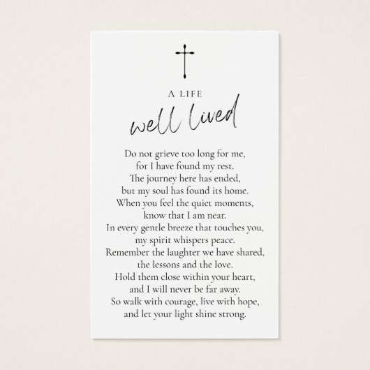 Simple Funeral Memorial Cross Photo Prayer Cards (裏面)