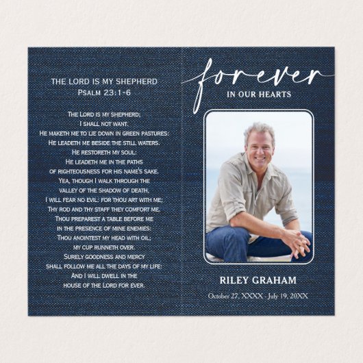 Simple Funeral Memorial Denim Prayer Photo Card 名刺 (外部フラット)