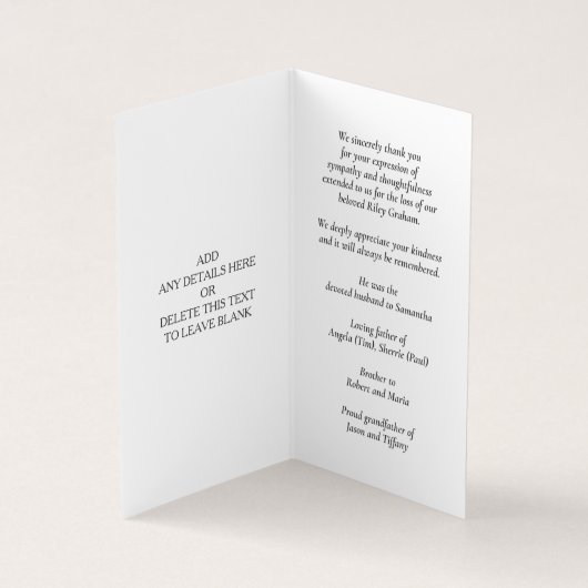 Simple Funeral Memorial Denim Prayer Photo Card 名刺 (内部)