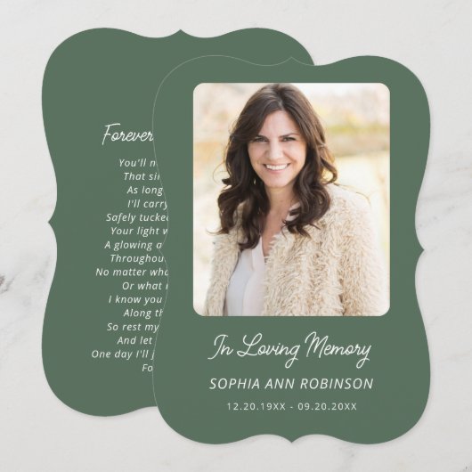 Simple Funeral Memorial Modern Sage Green Cards (正面/裏面)