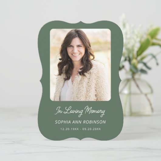 Simple Funeral Memorial Modern Sage Green Cards (スタンド正面)