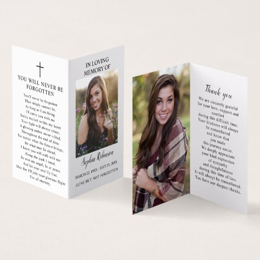 Simple Funeral Memorial Photo Prayer Card (内部&外部)
