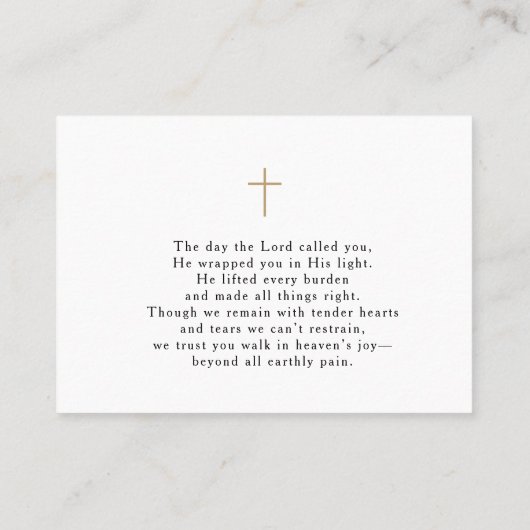 Simple Funeral Memorial Prayer Photo Card 名刺 (裏面)