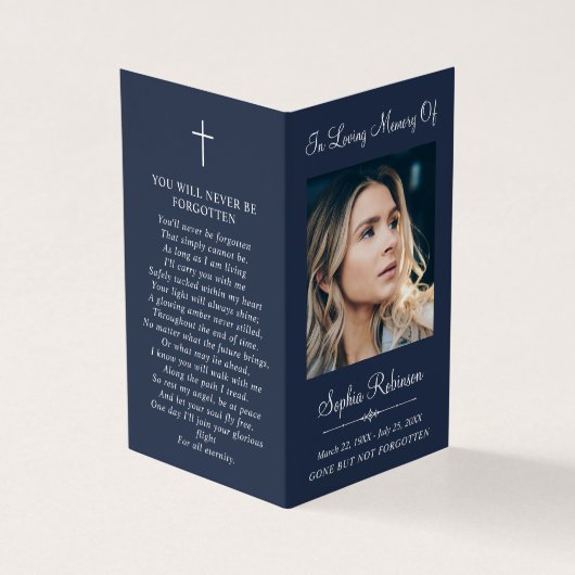 Simple Funeral Photo Folder Blue Prayer Card (外部)