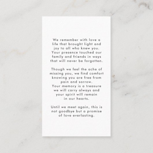 Simple Funeral Photo Remembering Name Prayer Card 名刺 (裏面)