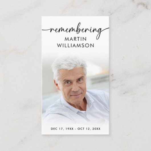 Simple Funeral Photo Remembering Name Prayer Card 名刺 (正面)