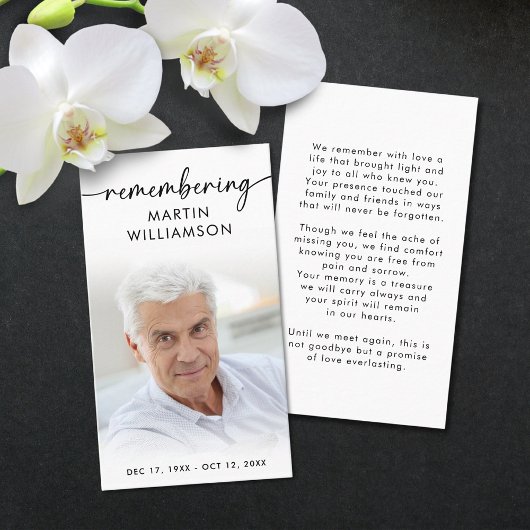 Simple Funeral Photo Remembering Name Prayer Card 名刺