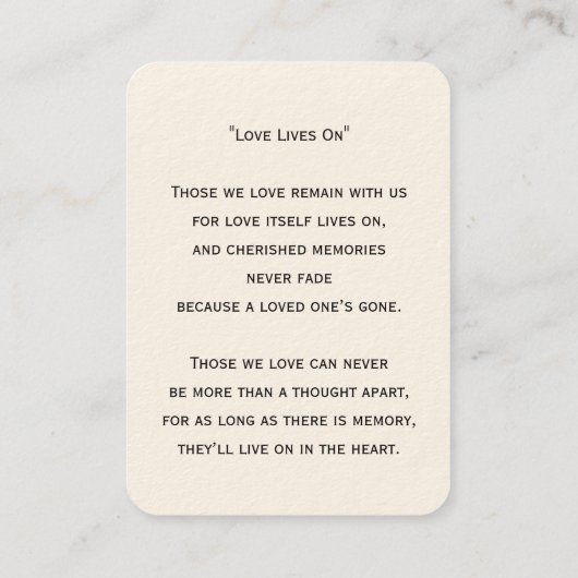 Simple Funeral Photo Sympathy Memorial Prayer Card 名刺 (裏面)