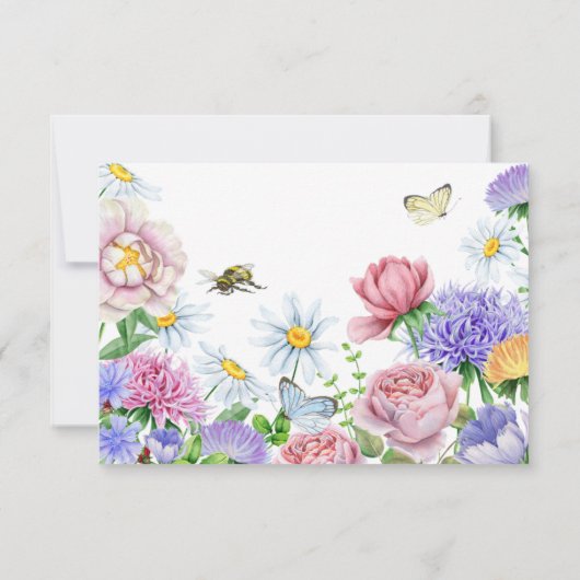 Simple Garden Spring Daisy Wildflower Minimal 出欠カード (裏面)