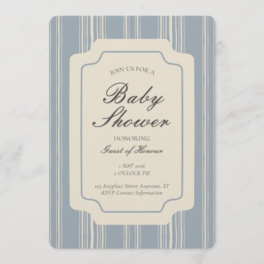 Simple Gender Neutral Geometric Stripe Blue Beige 招待状 (正面)