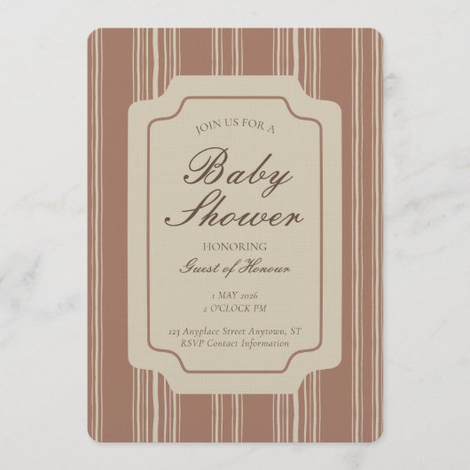 Simple Gender Neutral Geometric Stripe Brown Beige 招待状 (正面)