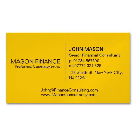 Simple Generic Yellow Business Card マグネット名刺 (正面)