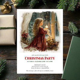Simple girl awaits Santa editable Christmas invite 招待状