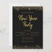 Simple Gold and Black Sparkle New Year Party 招待状 (正面)
