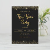 Simple Gold and Black Sparkle New Year Party 招待状 (スタンド正面)