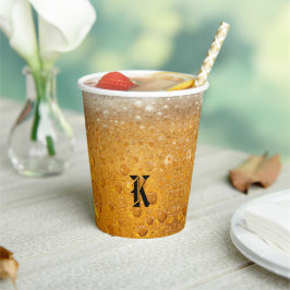 Simple Gold Beer Monogram Christmas party 紙コップ