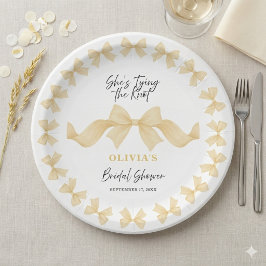 Simple Gold Bow She's Tying the Knot Bridal Shower ペーパープレート
