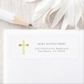Simple Gold Cross Christian Return Address ラベル (インサイチュ)