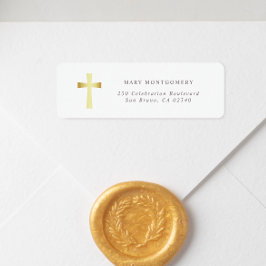 Simple Gold Cross Christian Return Address ラベル